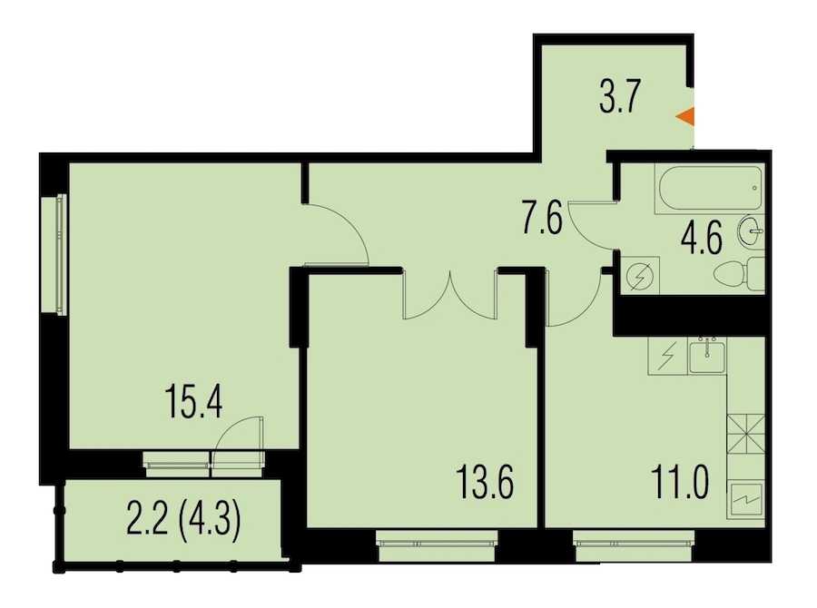 Двухкомнатная квартира в : площадь 58.1 м2 , этаж: 21 – купить в Санкт-Петербурге